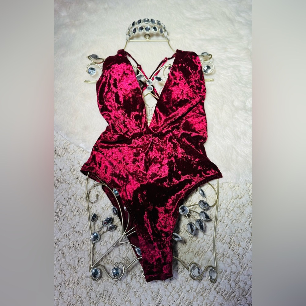 Velvet Plunge Neckline Bodysuit